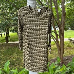 H&M Brown and Cream Long Sleeve Sheath Dress